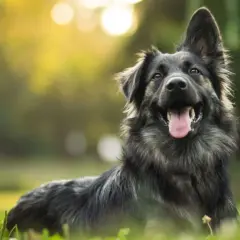 Cane sorridente in un prato. Anche con artrosi, un cane può vivere felice e a lungo.