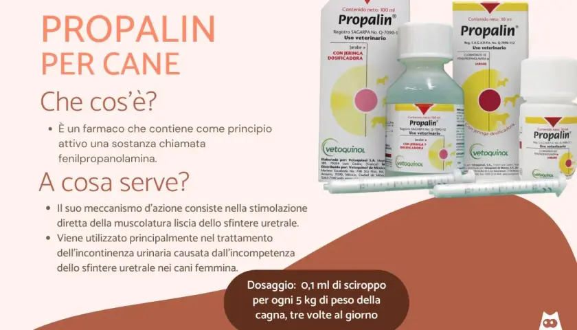 Propalin per cani, un farmaco per l'incontinenza urinaria. Utile per le femmine, con dosaggio specifico.