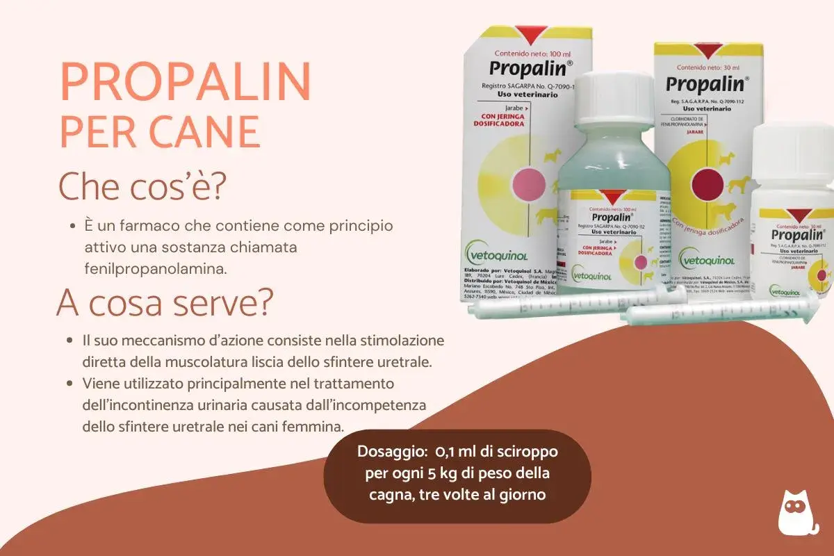 Propalin per cani, un farmaco per l'incontinenza urinaria. Utile per le femmine, con dosaggio specifico.